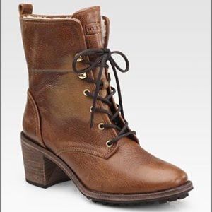 Hunter Brown Marisa Shearling Lace up Lug Sole